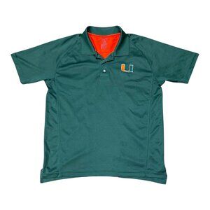 Pro Edge UM Hurricanes Football University Of Miami Green & Orange Polo Shirt L
